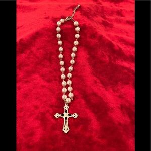 Vintage Style Rosary with Pearl Beads and Crucifix
Cross